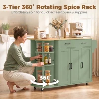 HOMCOM 53" Kitchen Island with Power Outlet and Drop Leaf, Kitchen Cart on Wheels with 360° Rotating Rack, Sage Green(m-4)