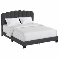 HOMCOM Queen Size Bed Frame with Adjustable Headboard, Linen-Feel Upholstered Platform Bed Frame with 12 Slat Support Dark Grey(m-2)