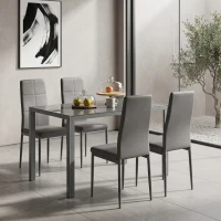 HOMCOM 5-Piece Rectangular Glass Kitchen Table and Chairs with Metal Frame and Faux Leather Upholstery for Dining Room, Grey(m-12)