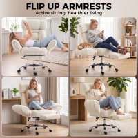 HOMCOM Criss Cross Office Chair with Flip-Up Armrests, Reclining Desk Chair with Wide Seat, Footrest, Wheels, Cream White(m-4)