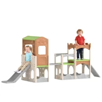 Qaba 8 in 1 Toddler Slide Set with Balance Bridge, Playhouse, Climber, Storage, Indoor Playset Playground for 3-6 Years(m-11)