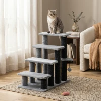 PawHut Cat Tree, Cat Tower Cat Stair Steps with Scratching Post, Hanging Play Ball for High Bed, Sofa, Indoor / Outdoor(m-10)