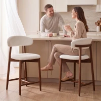 HOMCOM Bar Stools Mid-Century Curved Back Counter Height Stools Set of 2, Cream White(m-8)