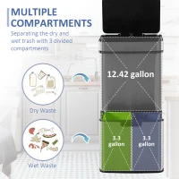 HOMCOM Kitchen Bin 3 Compartments Motion Sensor Trash Can Infrared Lid Stainless Steel 19 Gal Silver(m-6)
