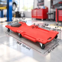 HOMCOM 40" Mechanic Creeper, 330 LBS Capacity, Low Profile, Padded Headrest, 2 Tool Trays, 6 Casters for Auto Repair, Red(m-3)