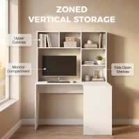 HOMCOM Modern Corner Computer Desk, L Shaped Desk with Storage Shelves for Home Office, Bedroom, White(m-5)