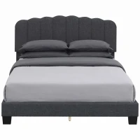 HOMCOM Queen Size Bed Frame with Adjustable Headboard, Linen-Feel Upholstered Platform Bed Frame with 12 Slat Support Dark Grey(m-12)