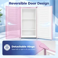 HOMCOM Compact Upright Freezer, 2.1 Cubic Feet Mini Freezer with Reversible Door, 2 Shelves, Adjustable Temperature, Pink(m-7)