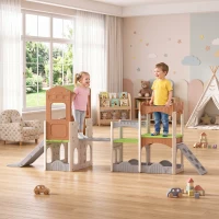 Qaba 8 in 1 Toddler Slide Set with Balance Bridge, Playhouse, Climber, Storage, Indoor Playset Playground for 3-6 Years(m-2)