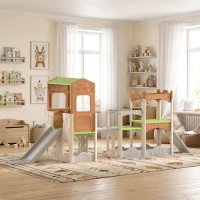 Qaba 8 in 1 Toddler Slide Set with Balance Bridge, Playhouse, Climber, Storage, Indoor Playset Playground for 3-6 Years(m-9)
