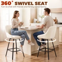 HOMCOM Bar Stools Modern Chenille 360° Swivel Barstools Counter Height Backrest Footrest Set 3, Cream White(m-7)