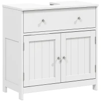HOMCOM Modern Bathroom Vanity Cabinet, Freestanding Under Sink Storage with Drawer, U-Shaped Cutout for Pedestal Sink, White(m-13)