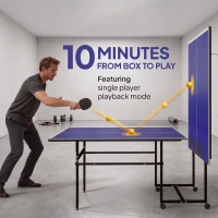Soozier Full Size Table Tennis Table, Folding Ping Pong Table with Net, Paddles, Balls and Wheels, Blue(m-4)