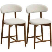 HOMCOM Bar Stools Mid-Century Curved Back Counter Height Stools Set of 2, Cream White(m-13)