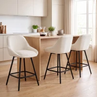 HOMCOM Bar Stools Modern Chenille 360° Swivel Barstools Counter Height Backrest Footrest Set 3, Cream White(m-9)