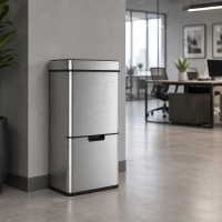 HOMCOM Kitchen Bin 3 Compartments Motion Sensor Trash Can Infrared Lid Stainless Steel 19 Gal Silver(m-8)