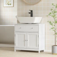 HOMCOM Modern Bathroom Vanity Cabinet, Freestanding Under Sink Storage with Drawer, U-Shaped Cutout for Pedestal Sink, White(m-8)