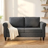 HOMCOM Vintage Loveseat, Chenille-feel Fabric 2 Seater Sofa Couch with Rolled Arms & Gourd-Shaped Rubber Wood Legs for Living Room, Dark Grey(m-9)