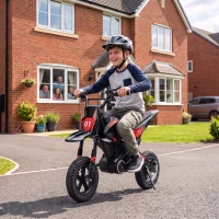 Qaba 24V Kids Electric Motorcycle with 180W Brushless Motor, Suspension, Soft Start, 12" Rubber Tires for 6+ Years, Black(m-12)