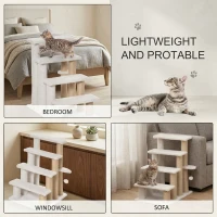 PawHut Cat Stairs, 4-Step Flannel-Covered Design with Jute Scratching Posts for Bed and Sofa Access, White(m-8)