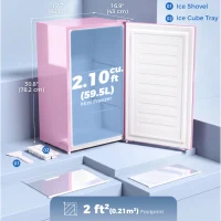 HOMCOM Compact Upright Freezer, 2.1 Cubic Feet Mini Freezer with Reversible Door, 2 Shelves, Adjustable Temperature, Pink(m-3)