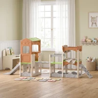 Qaba 8 in 1 Toddler Slide Set with Balance Bridge, Playhouse, Climber, Storage, Indoor Playset Playground for 3-6 Years(m-8)