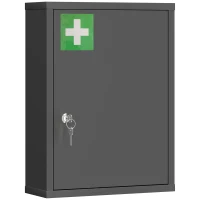 kleankin 16" x 21" Lockable Medicine Cabinet, 3 Tier Steel Medical Wall Box with 2 Keys and Shelves for Bathroom, Black(m-1)