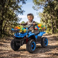 Qaba 12V Ride on ATV, 4 Wheeler for Kids with Dual Motors, Soft Start, Battery Display, Music, Lights for 3-8 Years, Blue(m-2)