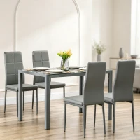 HOMCOM 5-Piece Rectangular Glass Kitchen Table and Chairs with Metal Frame and Faux Leather Upholstery for Dining Room, Grey(m-13)