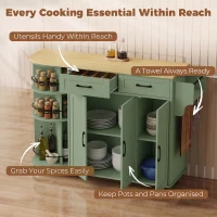 HOMCOM 53" Kitchen Island with Power Outlet and Drop Leaf, Kitchen Cart on Wheels with 360° Rotating Rack, Sage Green(m-7)