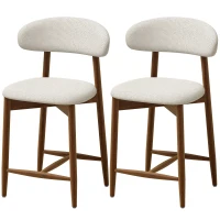 HOMCOM Bar Stools Mid-Century Curved Back Counter Height Stools Set of 2, Cream White(m-2)