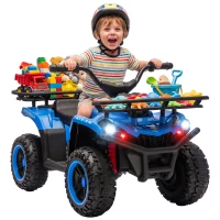 Qaba 12V Ride on ATV, 4 Wheeler for Kids with Dual Motors, Soft Start, Battery Display, Music, Lights for 3-8 Years, Blue(m-10)