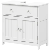 HOMCOM Modern Bathroom Vanity Cabinet, Freestanding Under Sink Storage with Drawer, U-Shaped Cutout for Pedestal Sink, White(m-2)