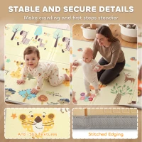 Qaba Foldable & Reversible Baby Play Mat, 79" x 71"Thick Play Mat for Floor, Waterproof Non-Slip, Forest Animals(m-7)