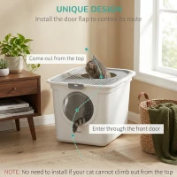 PawHut Covered Cat Litter Box, Easy Cleaning Kitty Litter Box with Front Entrance, Top Exit, Scoop, for Odor Control, White(m-6)