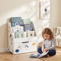 Qaba Montessori Kids Bookshelf with Moveable Drawer, 3-Tier Bookshelf for Kids Room, Nursery, Playroom, Ages 3-8 Years, White(m-8)