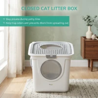PawHut Covered Cat Litter Box, Easy Cleaning Kitty Litter Box with Front Entrance, Top Exit, Scoop, for Odor Control, White(m-5)