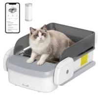 PawHut Self Cleaning Cat Litter Box, Automatic Litter Box with App Control, Open-Top, 10L Waste Bin, Gray(m-11)