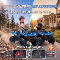 Qaba 12V Ride on ATV, 4 Wheeler for Kids with Dual Motors, Soft Start, Battery Display, Music, Lights for 3-8 Years, Blue(m-5)