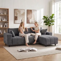 HOMCOM Sectional Couch with Integrated Seat, 4 Seater L-Shaped Sofa with Changeable Chaise, Spring Cushion, Charcoal Grey(m-15)