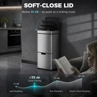 HOMCOM Kitchen Bin 3 Compartments Motion Sensor Trash Can Infrared Lid Stainless Steel 19 Gal Silver(m-7)