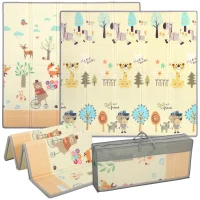 Qaba Foldable & Reversible Baby Play Mat, 79" x 71"Thick Play Mat for Floor, Waterproof Non-Slip, Forest Animals(m-11)