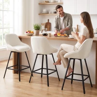 HOMCOM Bar Stools Modern Chenille 360° Swivel Barstools Counter Height Backrest Footrest Set 3, Cream White(m-8)