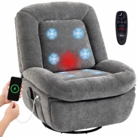 HOMCOM Oversized Power Recliner Chair with Massage and Heat, USB Port, Overstuffed Chenille Swivel Rocker Recliner, Gray(m-11)