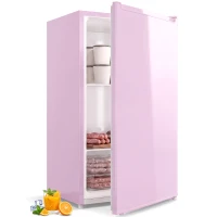 HOMCOM Compact Upright Freezer, 2.1 Cubic Feet Mini Freezer with Reversible Door, 2 Shelves, Adjustable Temperature, Pink(m-13)