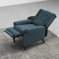 HOMCOM Wingback Reclining Chair with Footrest, Button Tufted Recliner Chair with Rolled Armrests for Living Room, Blue(m-9)