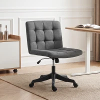 HOMCOM Armless Office Desk Chair, Linen Computer Chair with Rocking Function, Swivel, Wheels, Dark Grey(m-8)