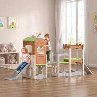 Qaba 8 in 1 Toddler Slide Set with Balance Bridge, Playhouse, Climber, Storage, Indoor Playset Playground for 3-6 Years(m-10)