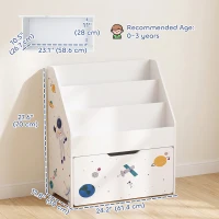 Qaba Montessori Kids Bookshelf with Moveable Drawer, 3-Tier Bookshelf for Kids Room, Nursery, Playroom, Ages 3-8 Years, White(m-3)