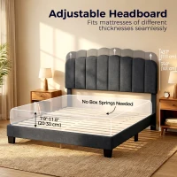 HOMCOM Queen Size Bed Frame with Adjustable Headboard, Linen-Feel Upholstered Platform Bed Frame with 12 Slat Support Dark Grey(m-4)